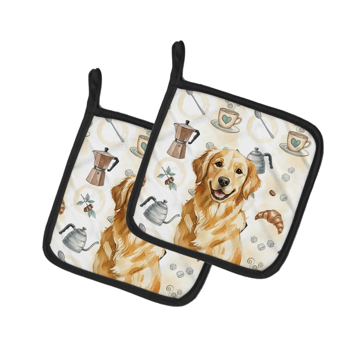 Picture of Carolines Treasures WDK7451PTHD 7.5 x 7.5 in. Golden Retriever Coffee Bar Pair of Pot Holders