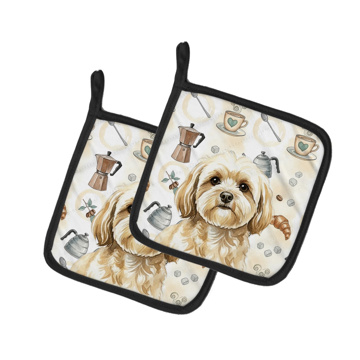 Picture of Carolines Treasures WDK7502PTHD 7.5 x 7.5 in. Cream Lhasa Apso Coffee Bar Pair of Pot Holders