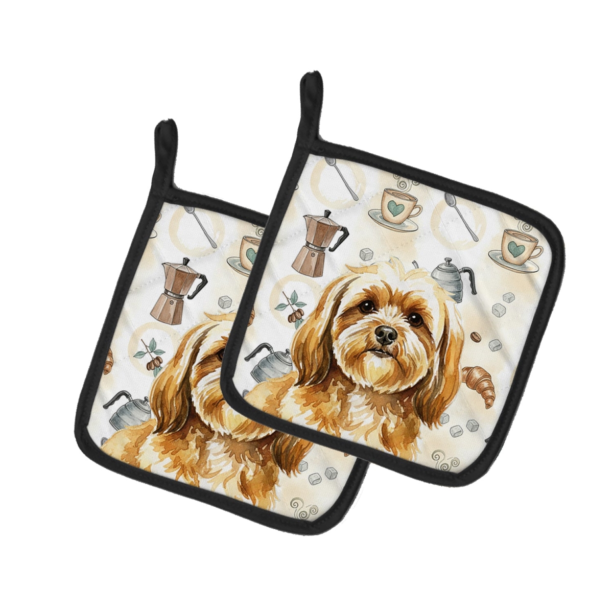 Picture of Carolines Treasures WDK7503PTHD 7.5 x 7.5 in. Gold Lhasa Apso Coffee Bar Pair of Pot Holders