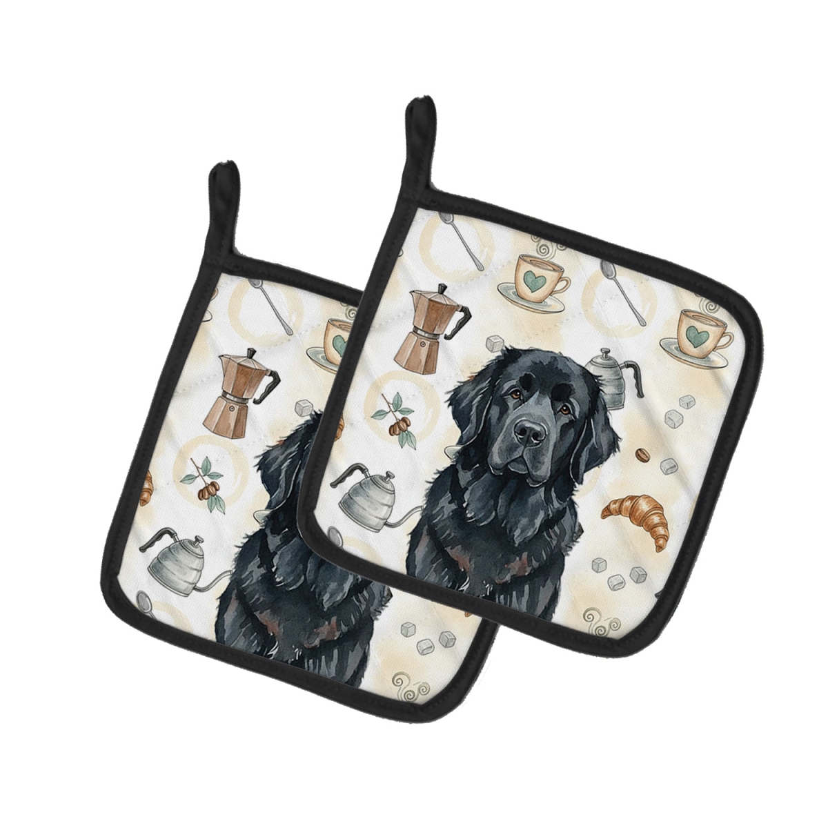 Picture of Carolines Treasures WDK7524PTHD 7.5 x 7.5 in. Black Found Land Coffee Bar Pair of Pot Holders