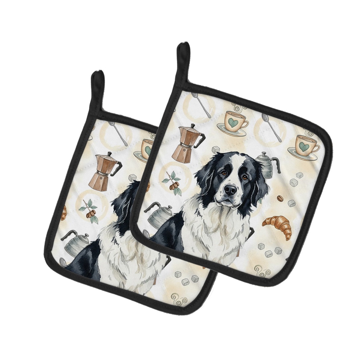 Picture of Carolines Treasures WDK7527PTHD 7.5 x 7.5 in. Landseer Found Land Coffee Bar Pair of Pot Holders