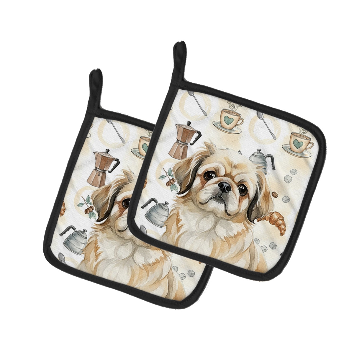 Picture of Carolines Treasures WDK7550PTHD 7.5 x 7.5 in. Fawn Pekingese Coffee Bar Pair of Pot Holders