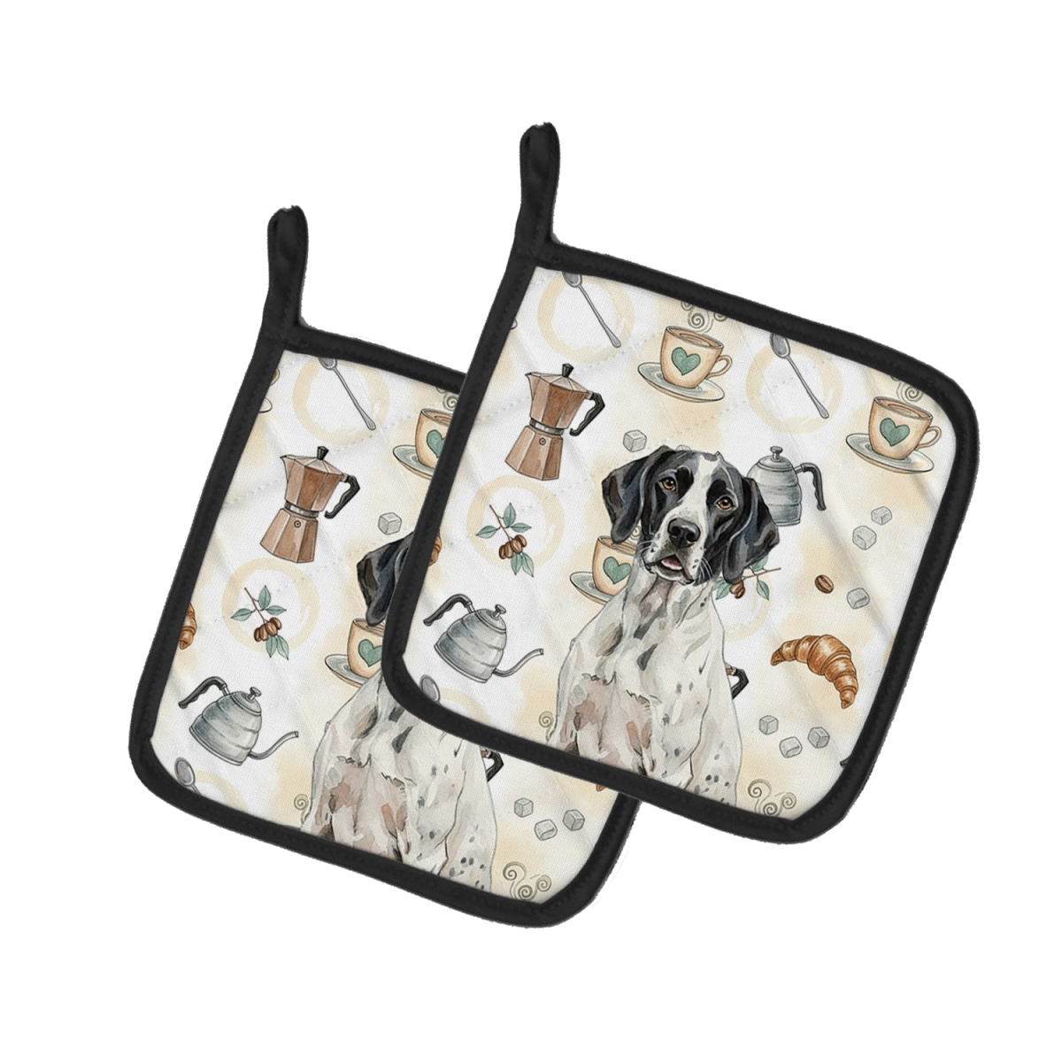 Picture of Carolines Treasures WDK7554PTHD 7.5 x 7.5 in. Black & White Pointer Coffee Bar Pair of Pot Holders