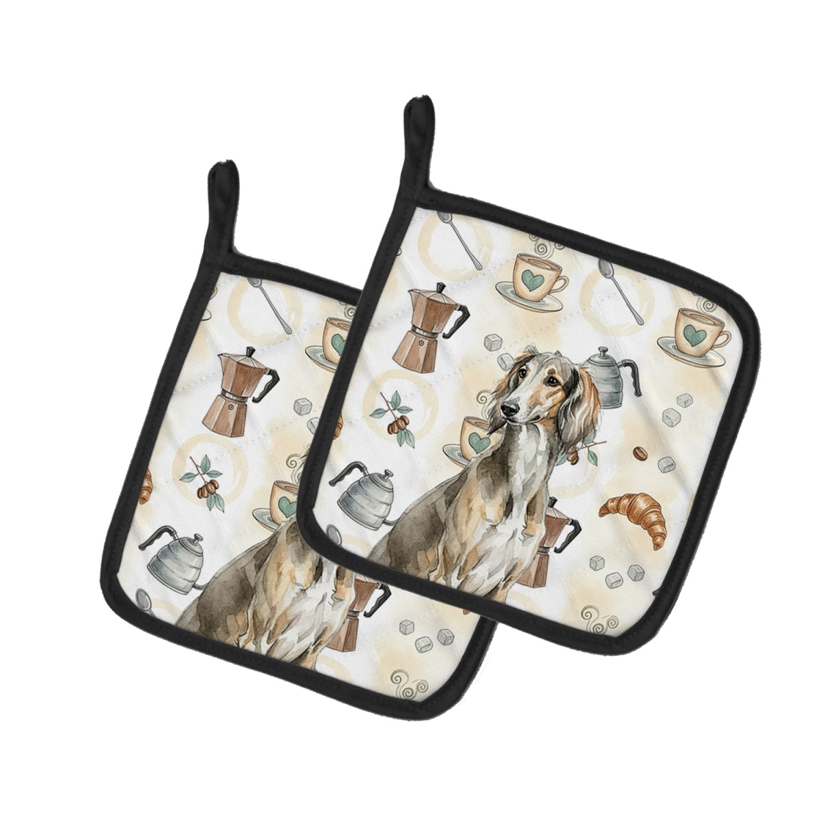 Picture of Carolines Treasures WDK7596PTHD 7.5 x 7.5 in. Grizzle Saluki Coffee Bar Pair of Pot Holders