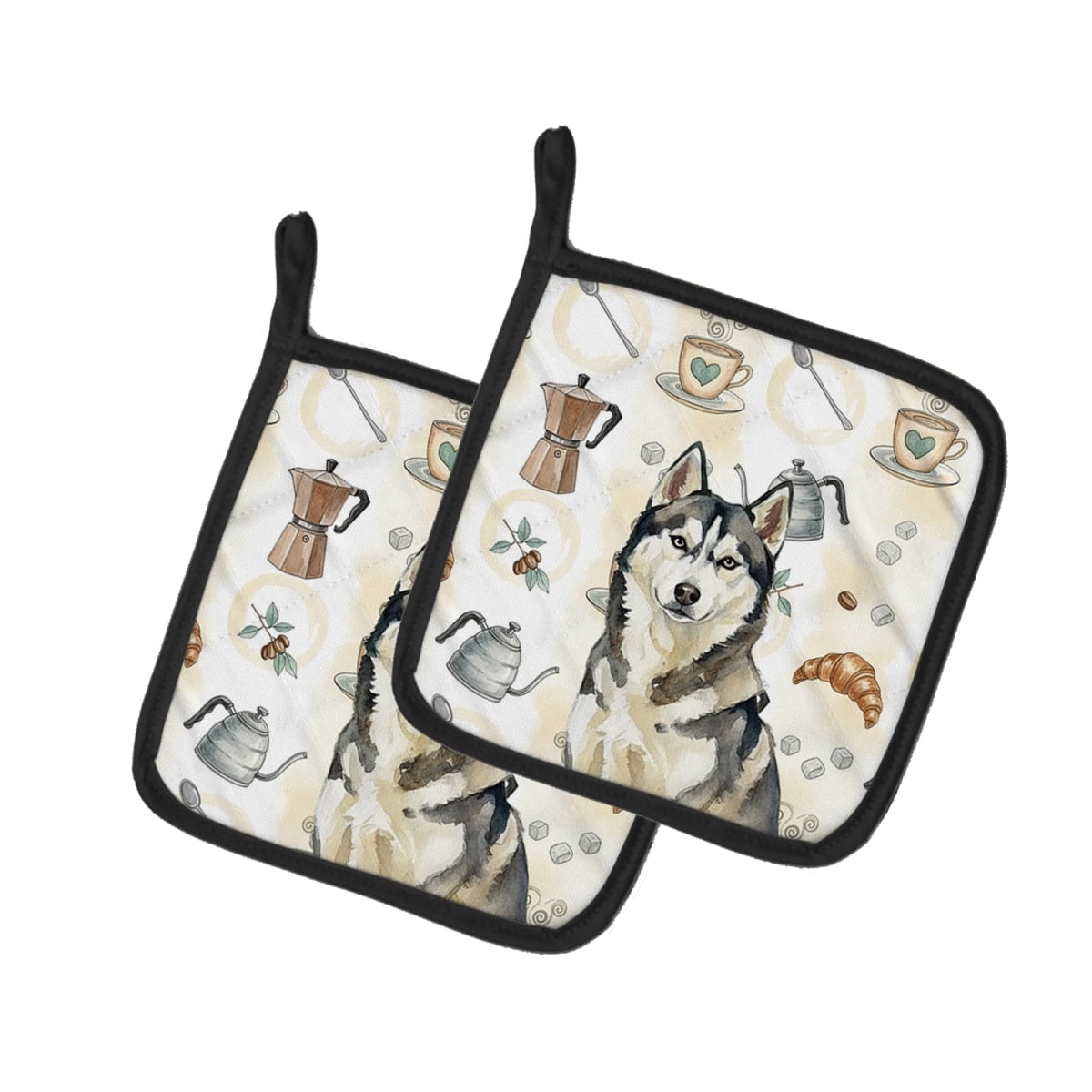 Picture of Carolines Treasures WDK7620PTHD 7.5 x 7.5 in. Agouti Siberian Husky Coffee Bar Pair of Pot Holders