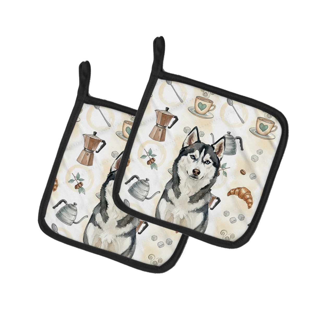 Picture of Carolines Treasures WDK7621PTHD 7.5 x 7.5 in. Siberian Husky Coffee Bar Pair of Pot Holders