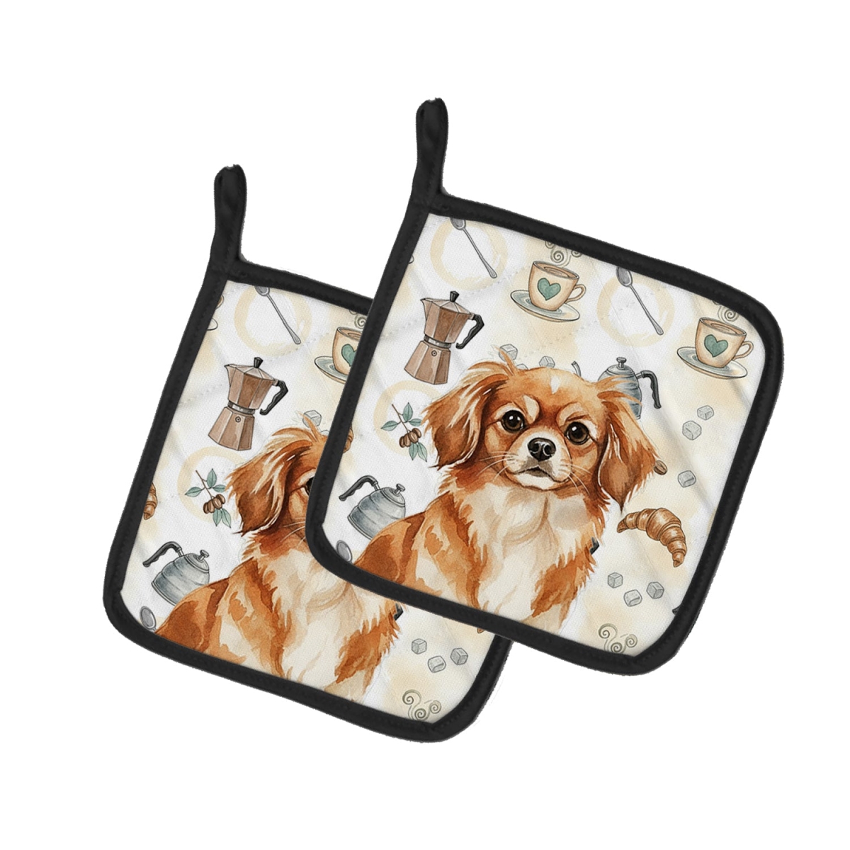Picture of Carolines Treasures WDK7642PTHD 7.5 x 7.5 in. Red Tibetan Spaniel Coffee Bar Pair of Pot Holders