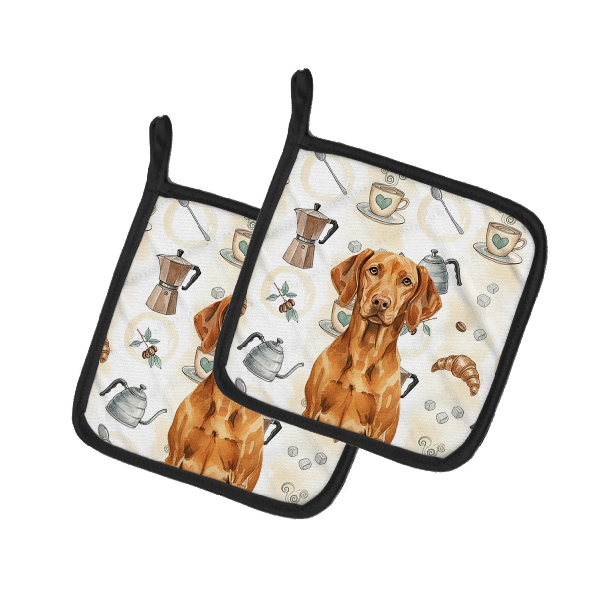 Picture of Carolines Treasures WDK7646PTHD 7.5 x 7.5 in. Vizsla Coffee Bar Pair of Pot Holders