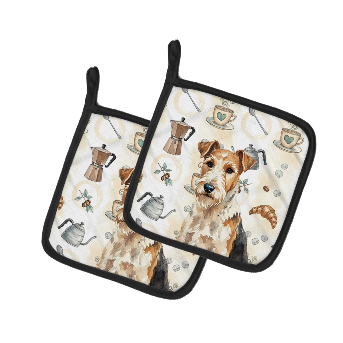 Picture of Carolines Treasures WDK7657PTHD 7.5 x 7.5 in. Wire Fox Terrier Coffee Bar Pair of Pot Holders