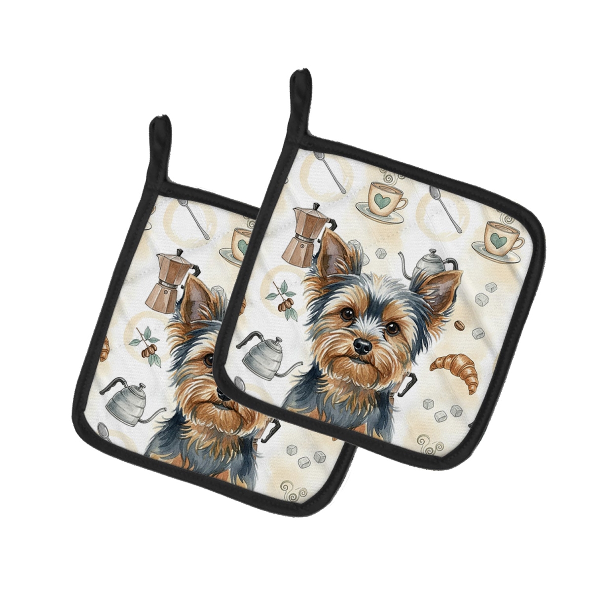 Picture of Carolines Treasures WDK7664PTHD 7.5 x 7.5 in. Blue & Tan Yorkshire Terrier Coffee Bar Pair of Pot Holders