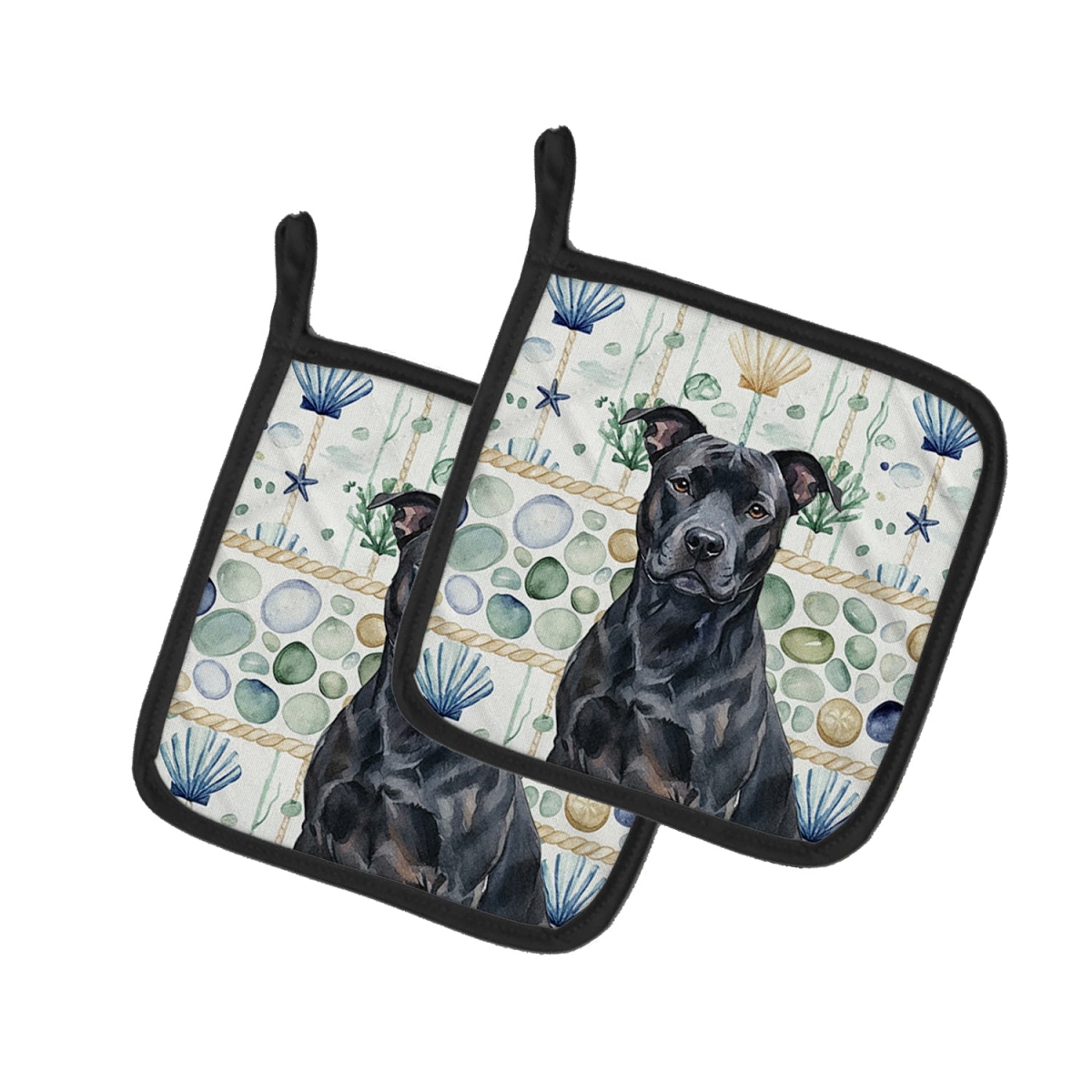 Picture of Carolines Treasures WDK6881PTHD 7.5 x 7.5 in. Black American Staffordshire Terrier Coastal Sea Glass Pair of Pot Holders