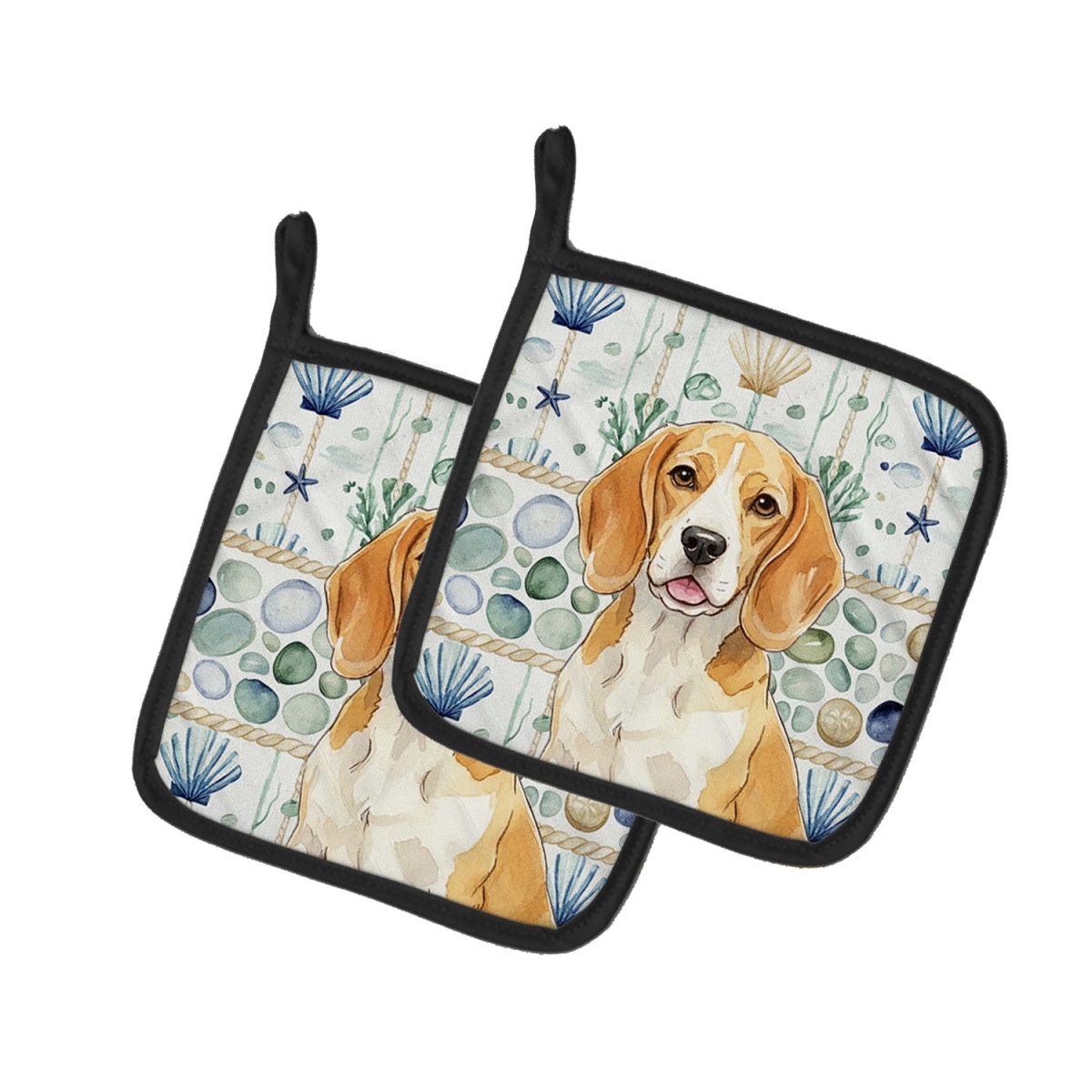 Picture of Carolines Treasures WDK6900PTHD 7.5 x 7.5 in. Lemon & White Beagle Coastal Sea Glass Pair of Pot Holders