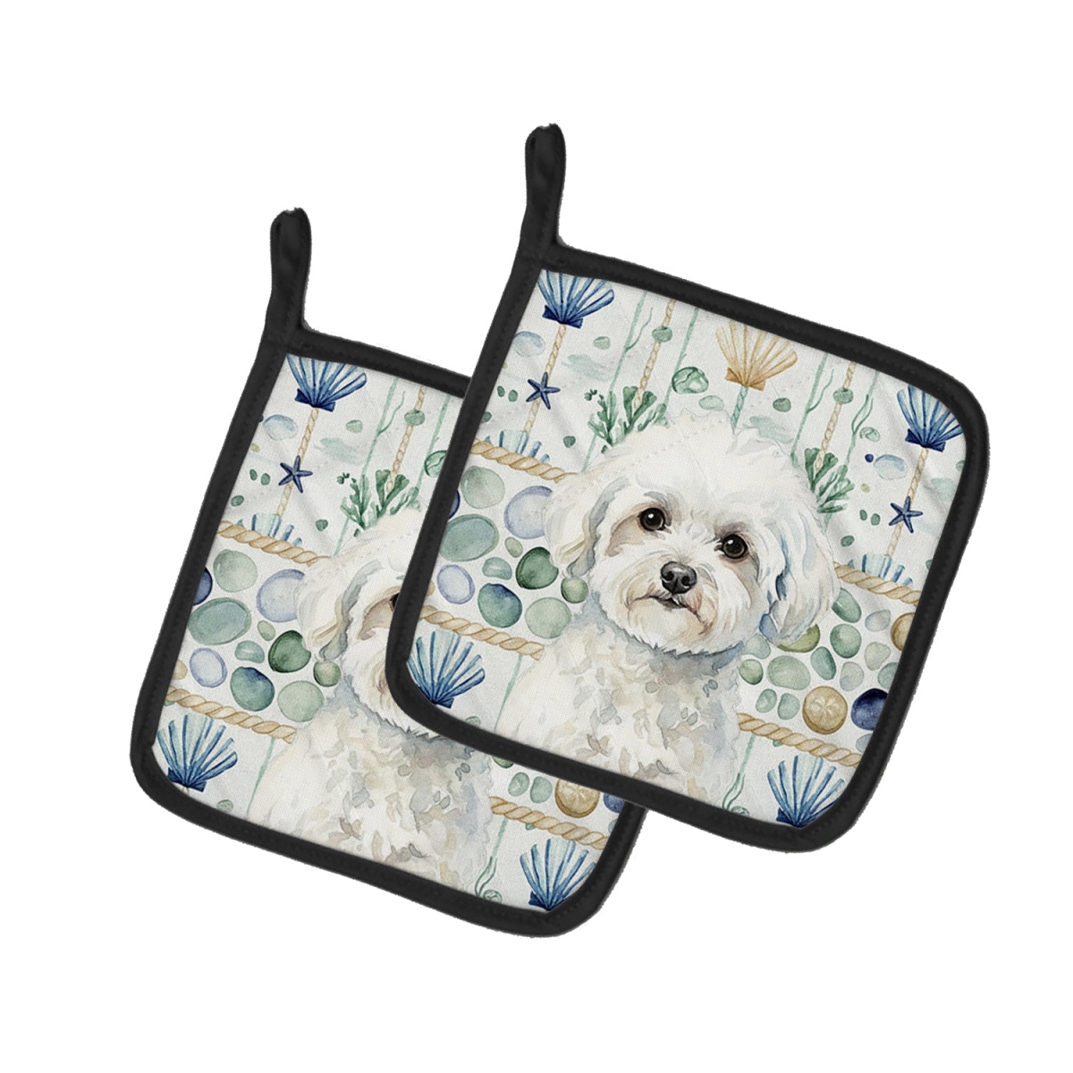 Picture of Carolines Treasures WDK6914PTHD 7.5 x 7.5 in. Bichon Frise Coastal Sea Glass Pair of Pot Holders