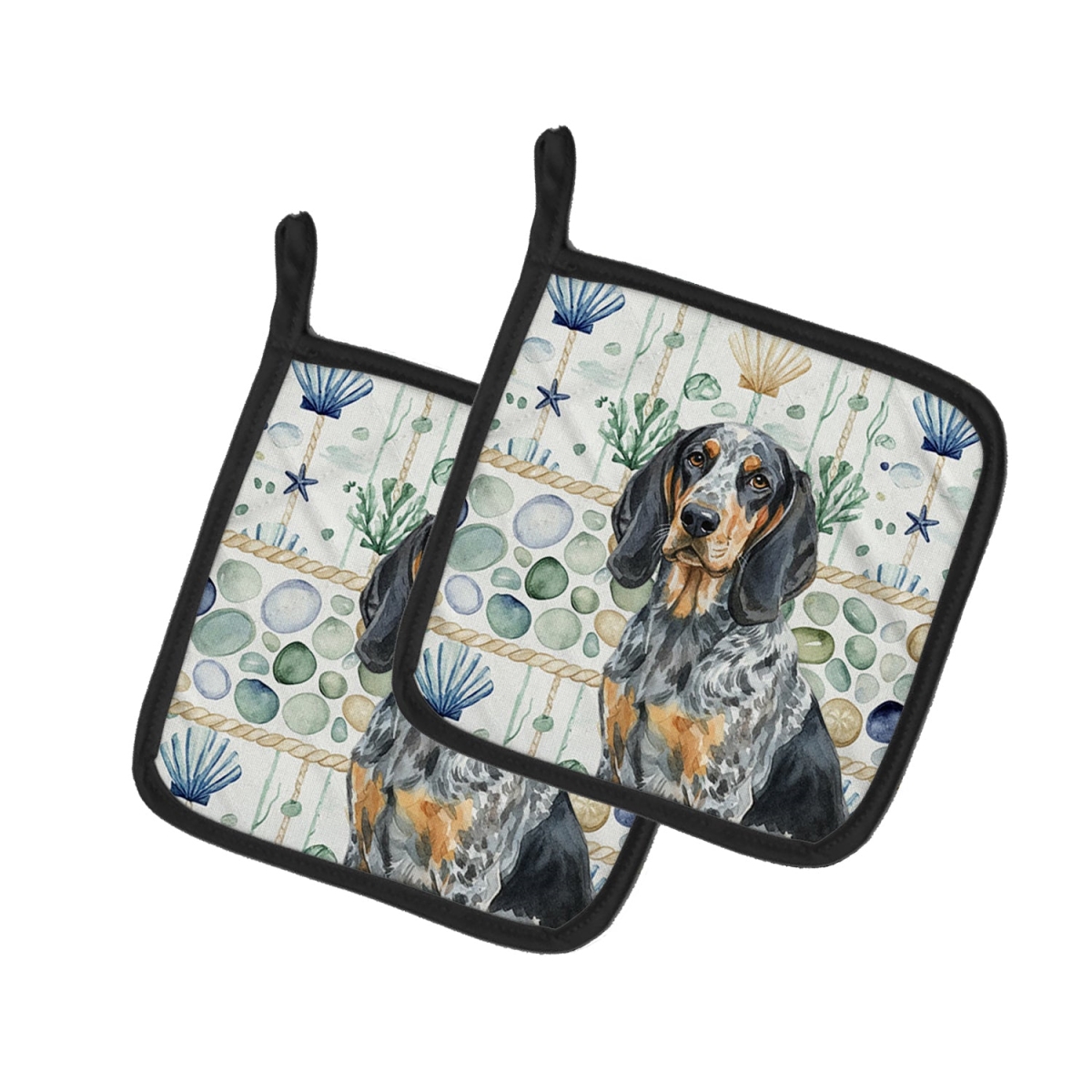 Picture of Carolines Treasures WDK6919PTHD 7.5 x 7.5 in. Bluetick Coonhound Coastal Sea Glass Pair of Pot Holders