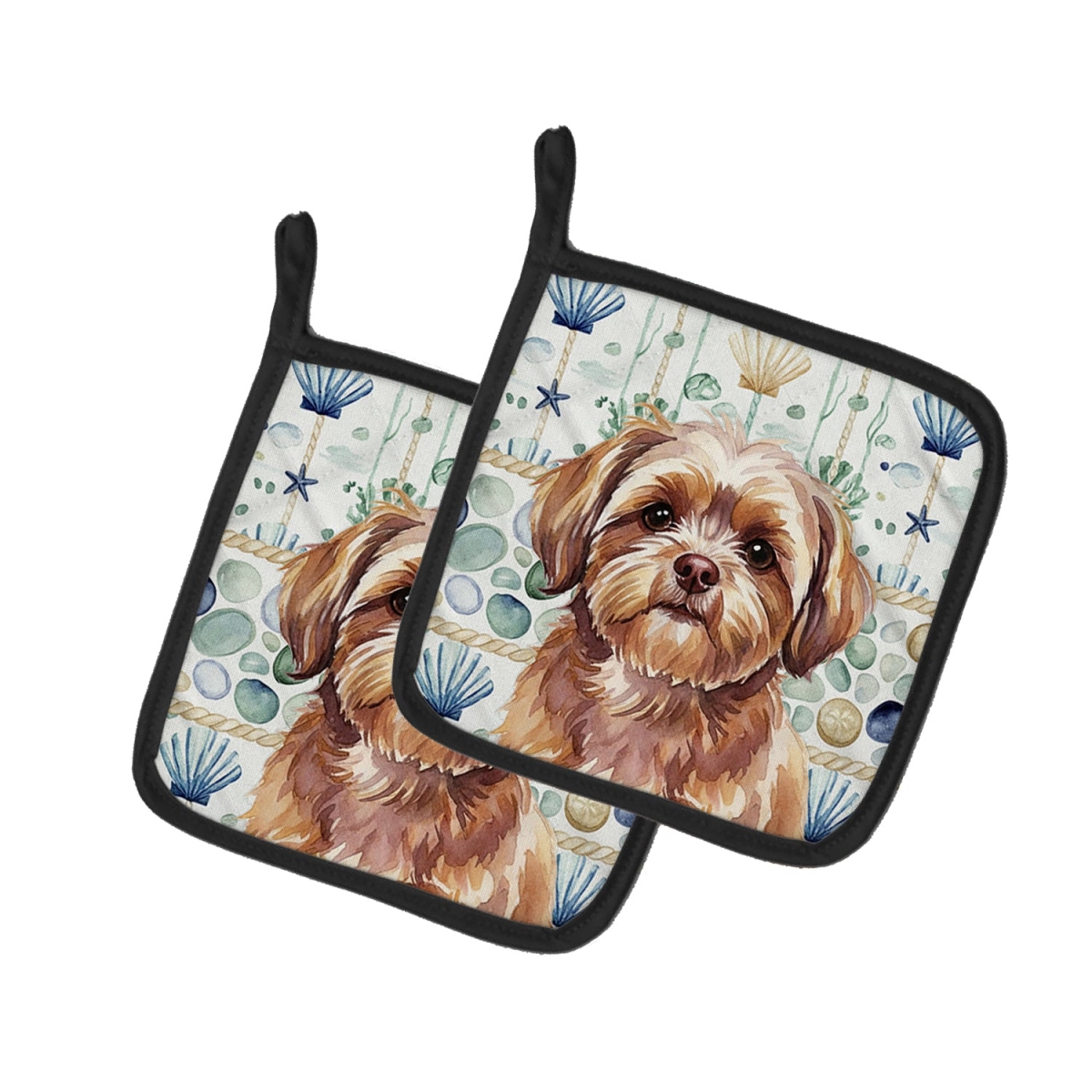 Picture of Carolines Treasures WDK7219PTHD 7.5 x 7.5 in. Liver Shih Tzu Coastal Sea Glass Pair of Pot Holders