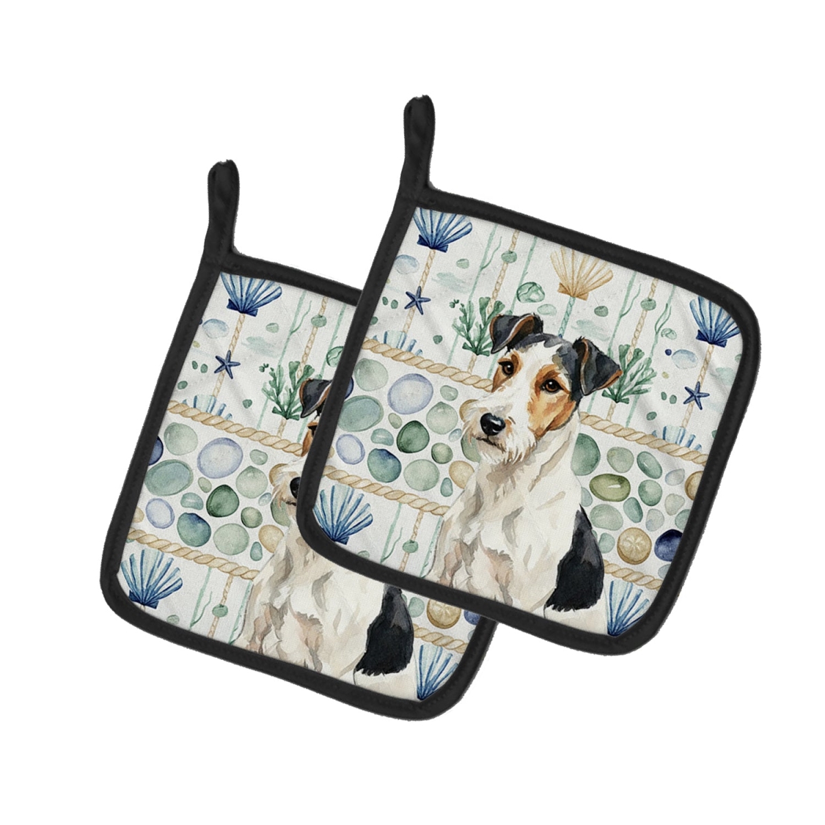 Picture of Carolines Treasures WDK7225PTHD 7.5 x 7.5 in. Smooth Fox Terrier Coastal Sea Glass Pair of Pot Holders