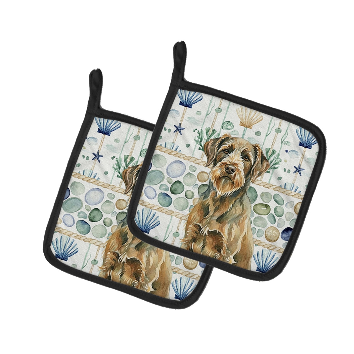 Picture of Carolines Treasures WDK7259PTHD 7.5 x 7.5 in. Chestnut Wirehaired Pointing Griffon Coastal Sea Glass Pair of Pot Holders