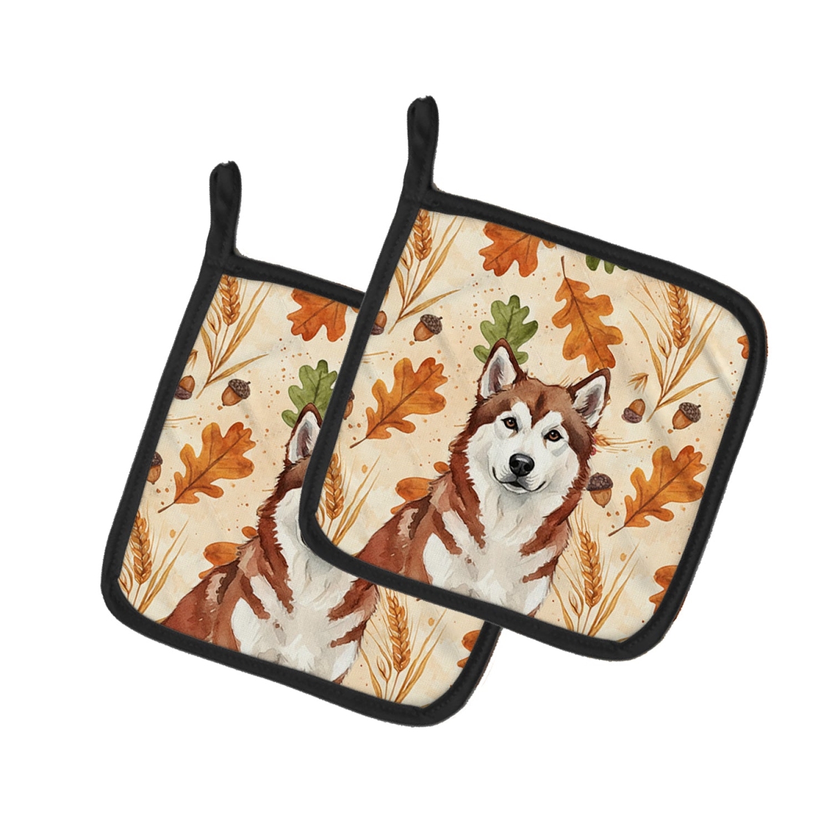 Picture of Carolines Treasures WDK7675PTHD 7.5 x 7.5 in. Red & White Alaskan Malamute Heirloom Fall Pair of Pot Holders