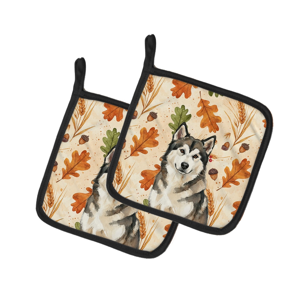 Picture of Carolines Treasures WDK7676PTHD 7.5 x 7.5 in. Sable & White Alaskan Malamute Heirloom Fall Pair of Pot Holders