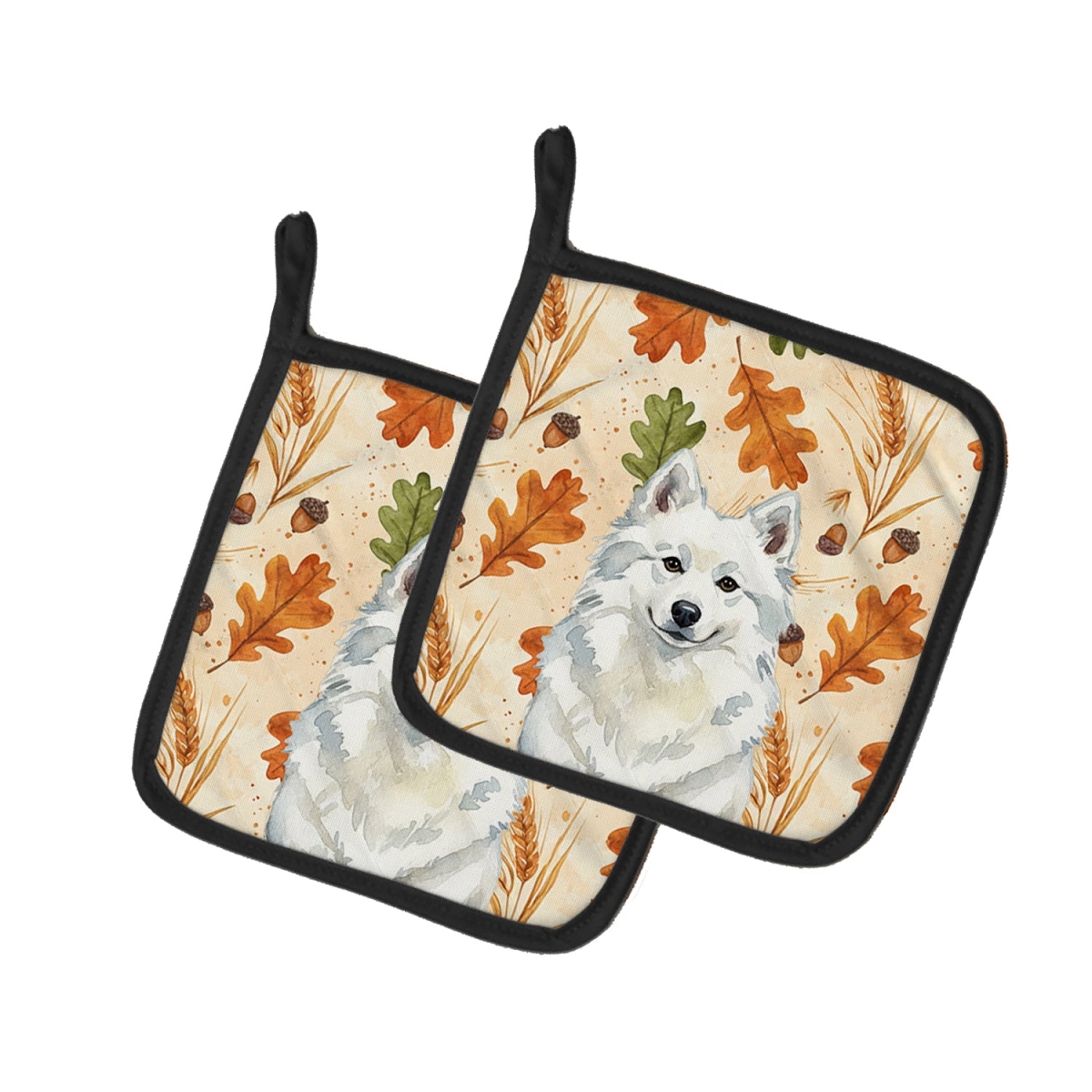 Picture of Carolines Treasures WDK7677PTHD 7.5 x 7.5 in. American Eskimo Heirloom Fall Pair of Pot Holders