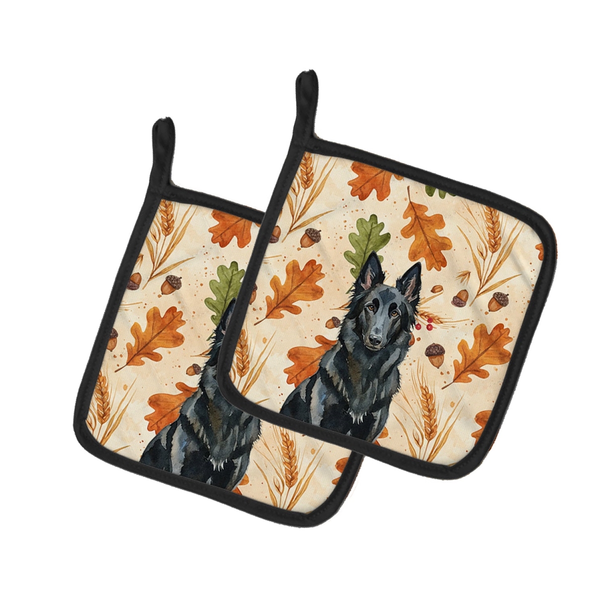 Picture of Carolines Treasures WDK7710PTHD 7.5 x 7.5 in. Belgian Sheepdog Groenendael Heirloom Fall Pair of Pot Holders