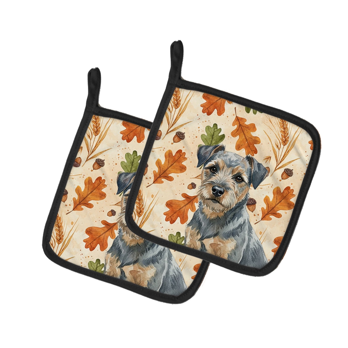 Picture of Carolines Treasures WDK7725PTHD 7.5 x 7.5 in. Blue & Tan Border Terrier Heirloom Fall Pair of Pot Holders