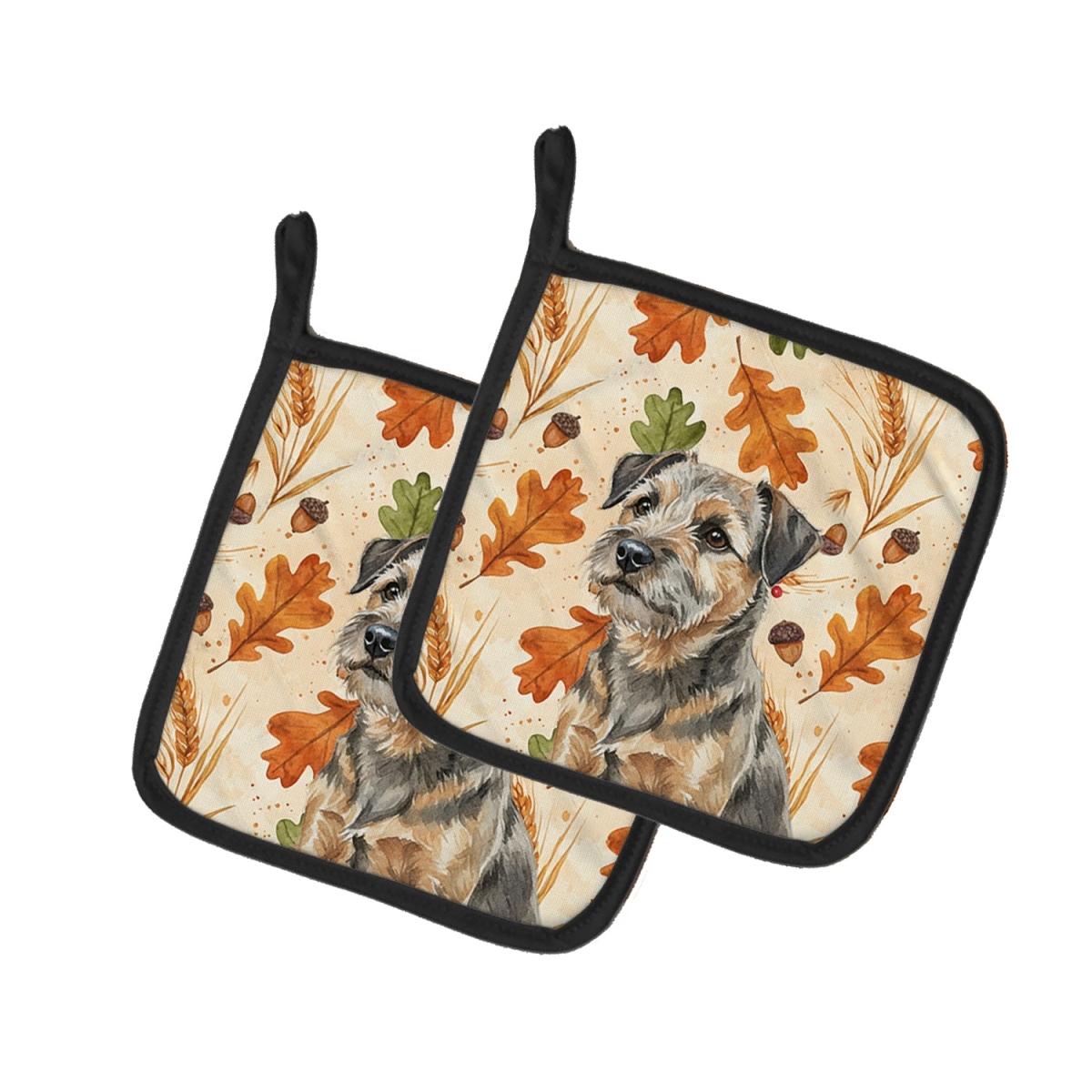 Picture of Carolines Treasures WDK7726PTHD 7.5 x 7.5 in. Grizzle & Tan Border Terrier Heirloom Fall Pair of Pot Holders
