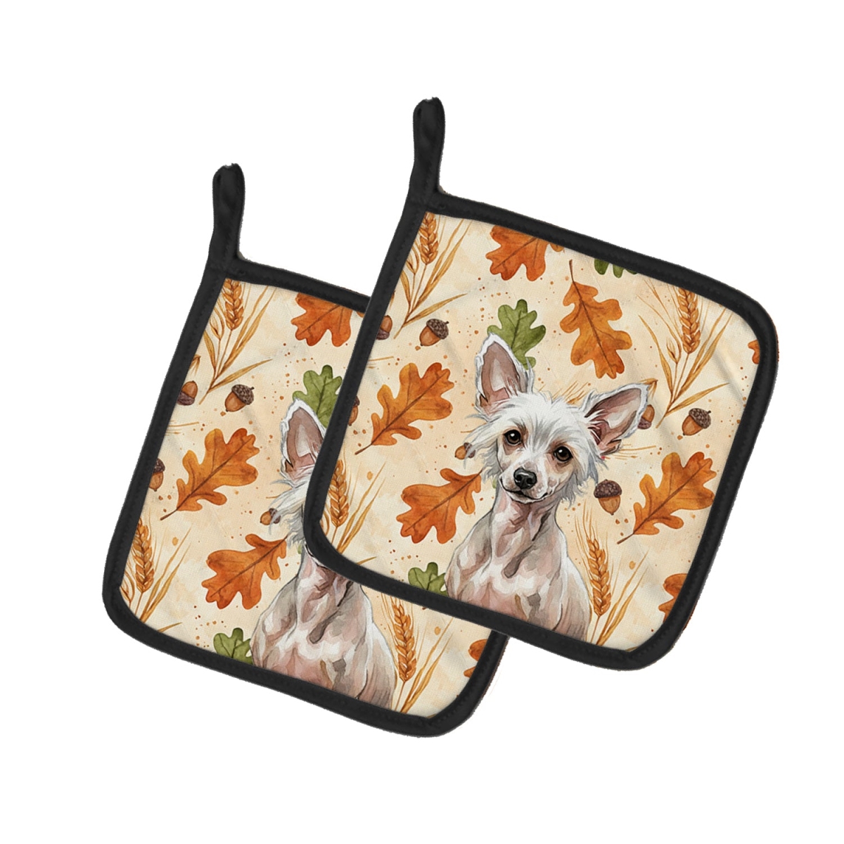 Picture of Carolines Treasures WDK7773PTHD 7.5 x 7.5 in. Hairless Chinese Crested Heirloom Fall Pair of Pot Holders