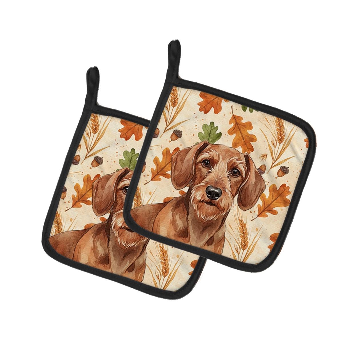 Picture of Carolines Treasures WDK7802PTHD 7.5 x 7.5 in. Wirehaired Red Dachshund Heirloom Fall Pair of Pot Holders