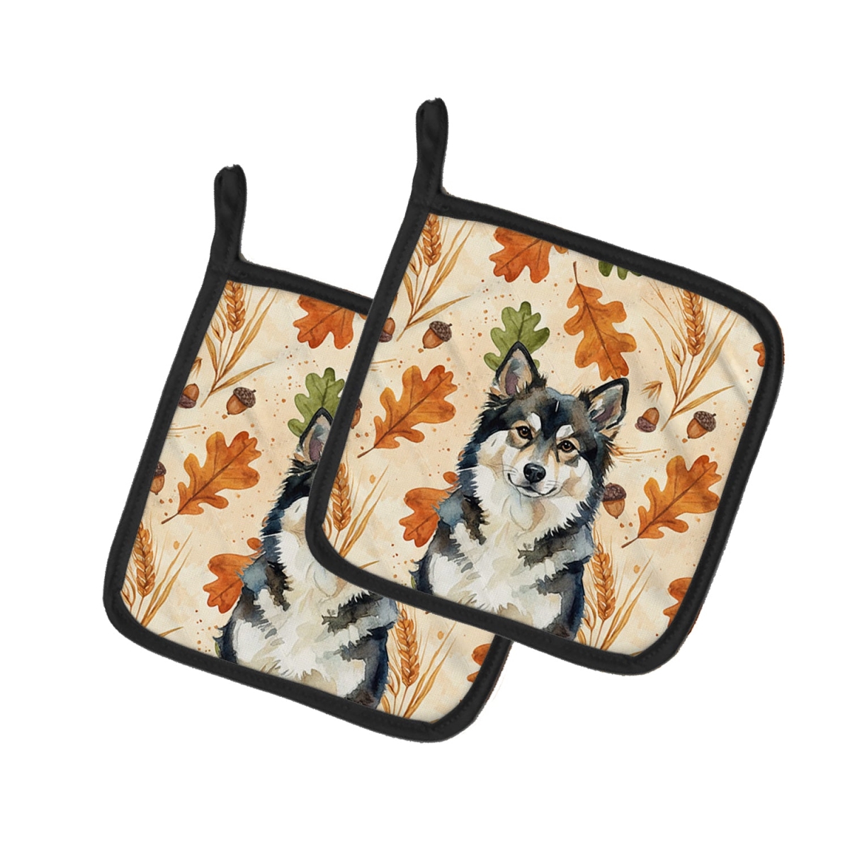 Picture of Carolines Treasures WDK7837PTHD 7.5 x 7.5 in. Finnish Lapp Hund Heirloom Fall Pair of Pot Holders