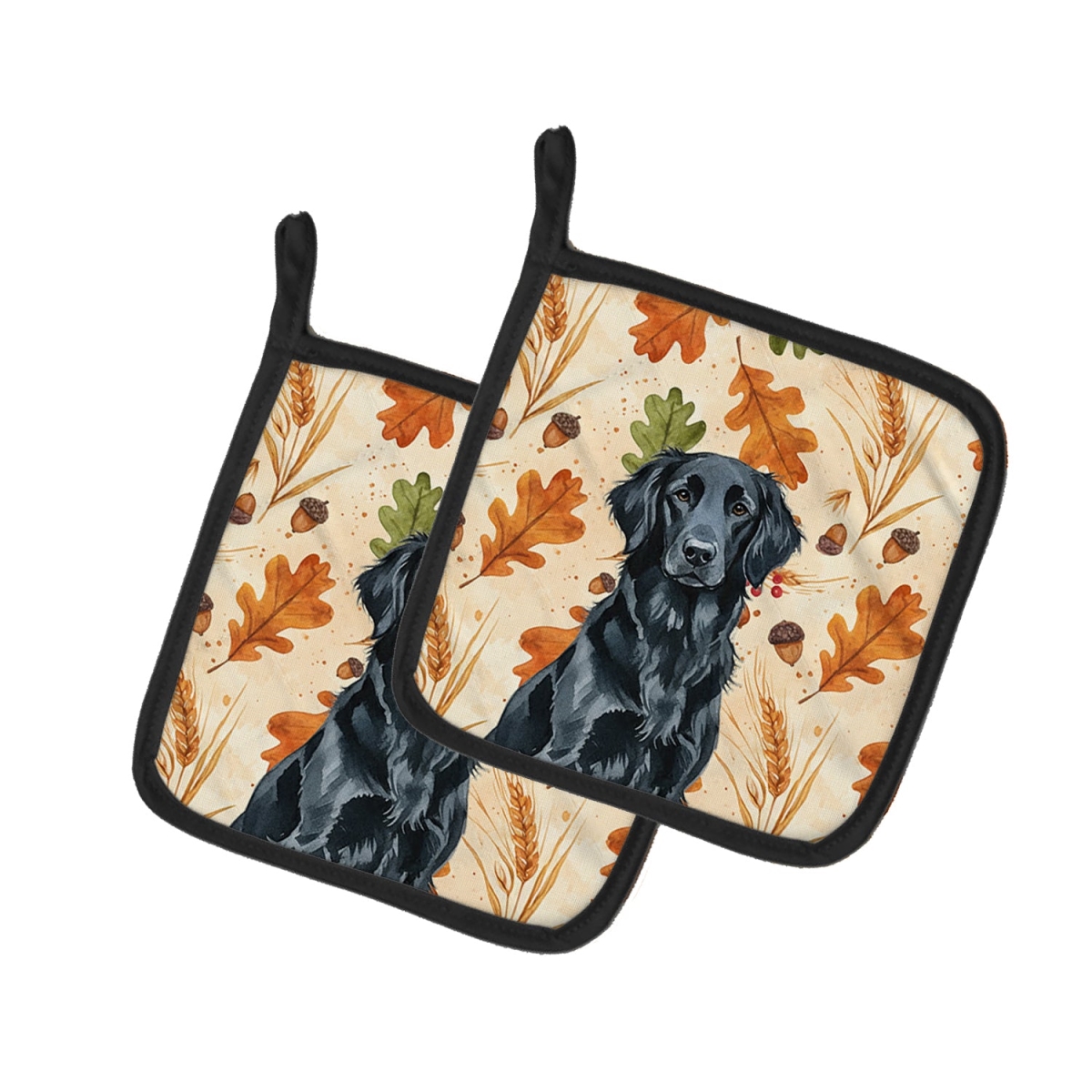 Picture of Carolines Treasures WDK7838PTHD 7.5 x 7.5 in. Black Flat-Coated Retriever Heirloom Fall Pair of Pot Holders