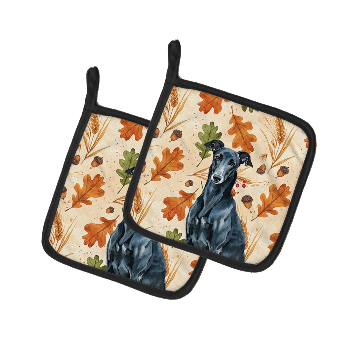 Picture of Carolines Treasures WDK7861PTHD 7.5 x 7.5 in. Black Greyhound Heirloom Fall Pair of Pot Holders