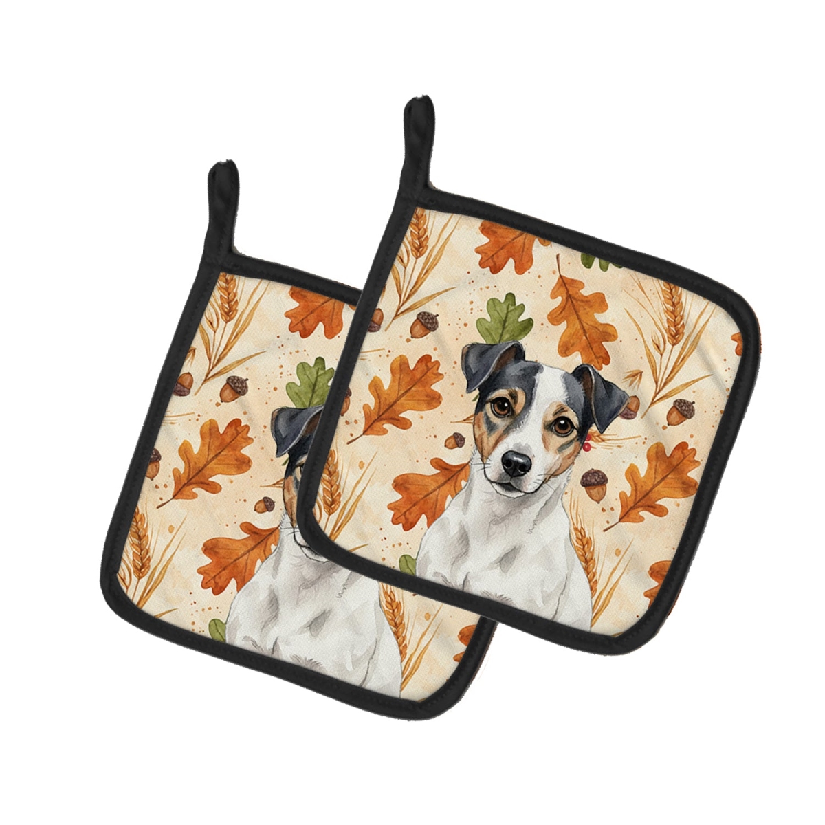 Picture of Carolines Treasures WDK7882PTHD 7.5 x 7.5 in. White & Black Jack Russell Terrier Heirloom Fall Pair of Pot Holders