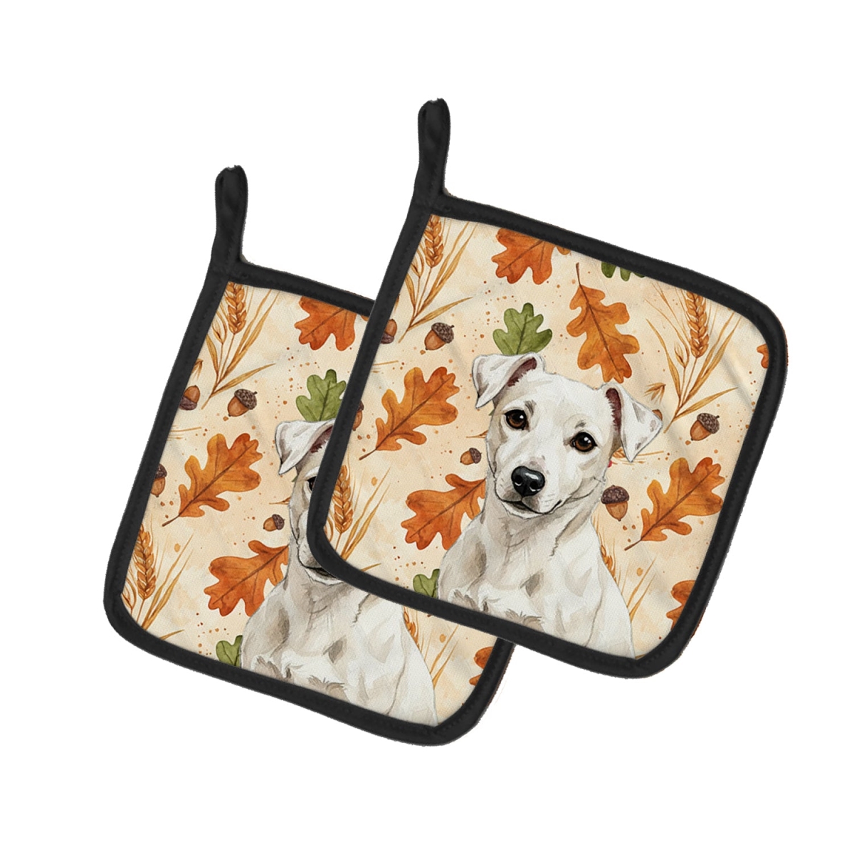 Picture of Carolines Treasures WDK7884PTHD 7.5 x 7.5 in. White Jack Russell Terrier Heirloom Fall Pair of Pot Holders