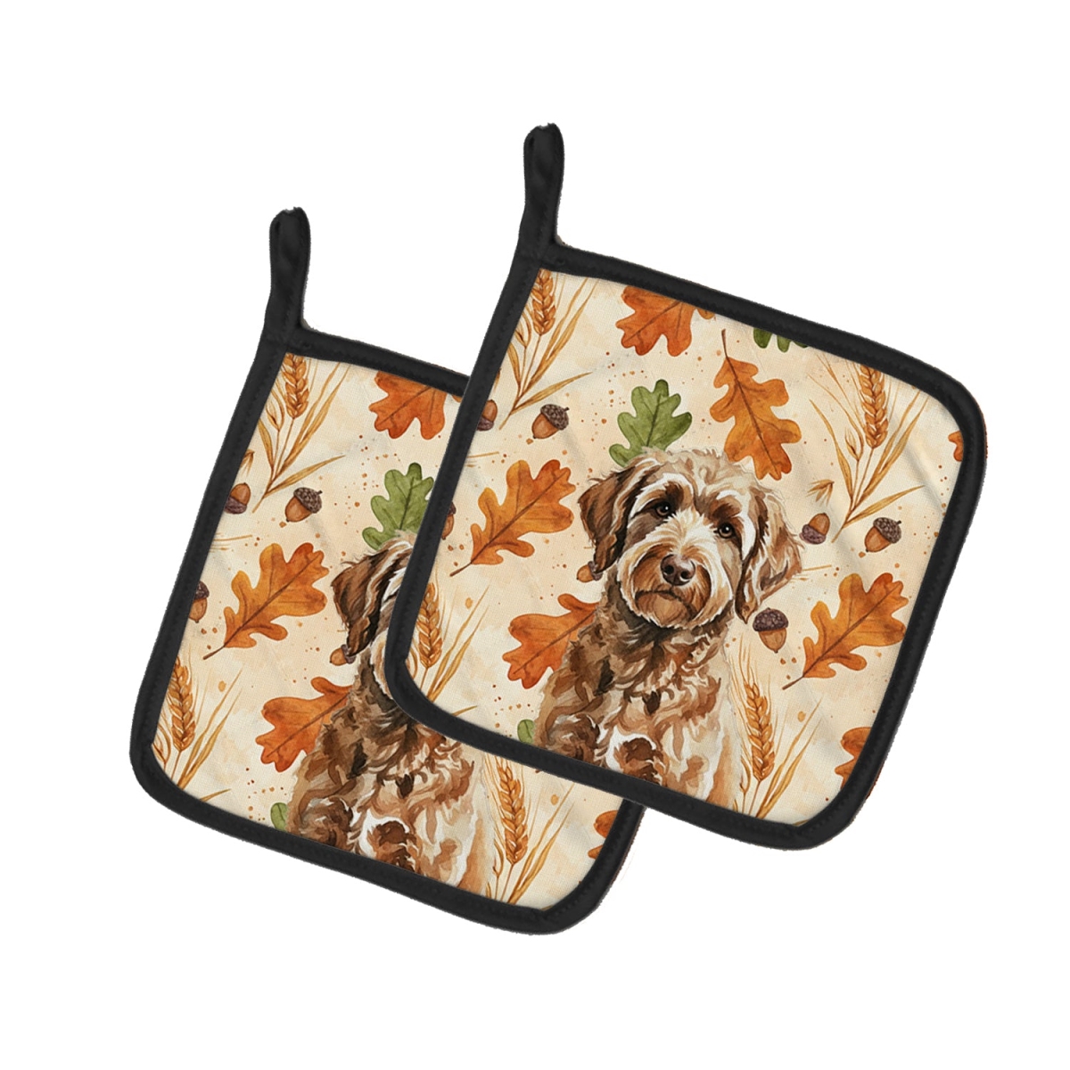 Picture of Carolines Treasures WDK7890PTHD 7.5 x 7.5 in. Chocolate Labradoodle Heirloom Fall Pair of Pot Holders