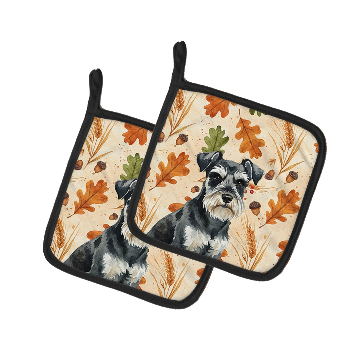 Picture of Carolines Treasures WDK7917PTHD 7.5 x 7.5 in. Black & Silver Miniature Schnauzer Heirloom Fall Pair of Pot Holders