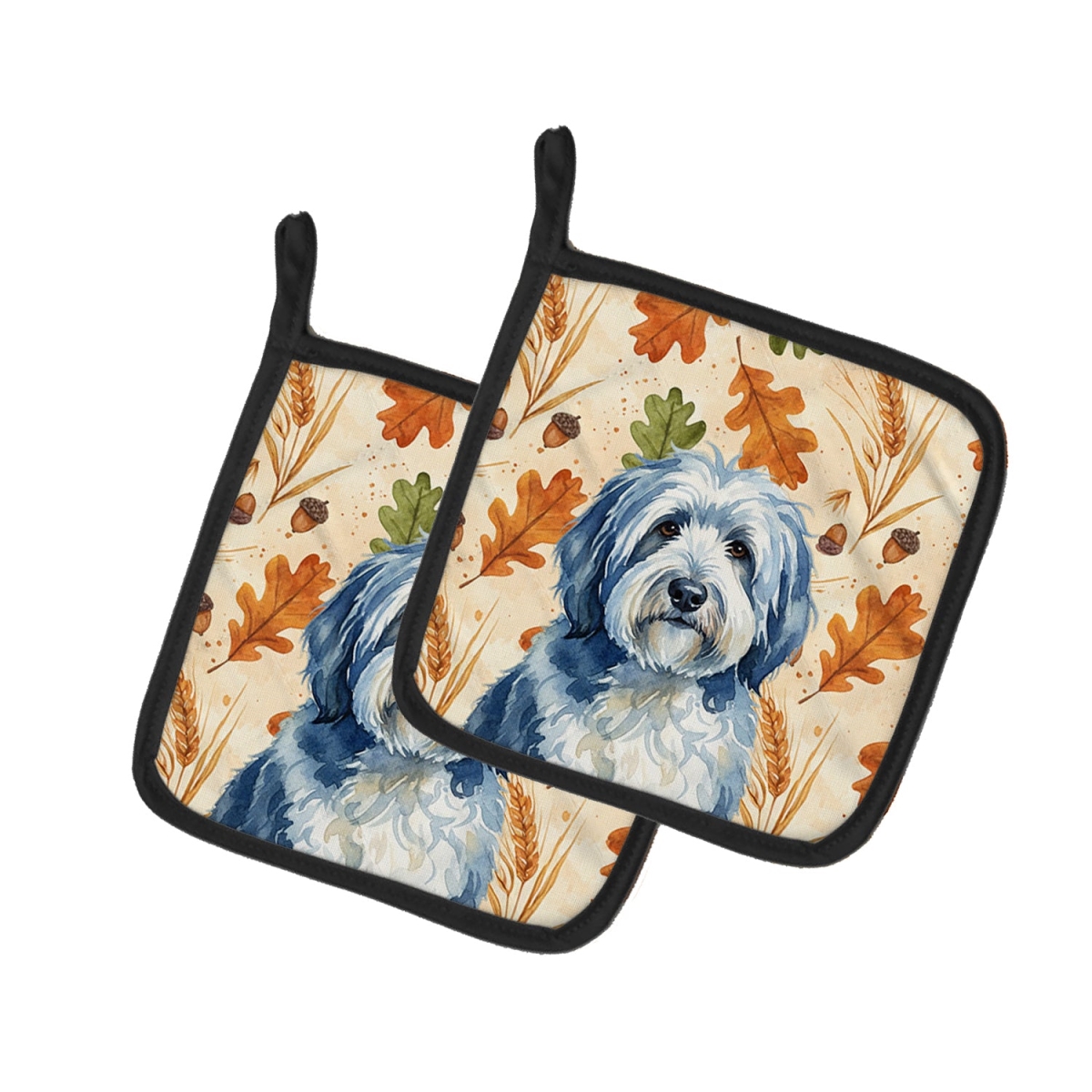 Picture of Carolines Treasures WDK7936PTHD 7.5 x 7.5 in. Blue & White Old English Sheepdog Heirloom Fall Pair of Pot Holders