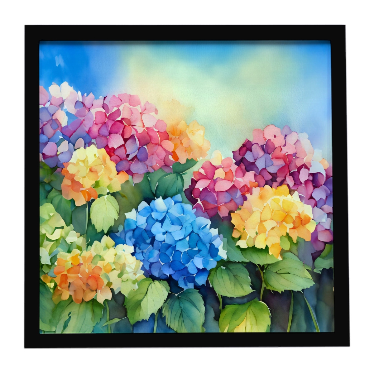 DAC1574MFP88 8 x 8 in. Hydrangeas in Watercolor Framed Metal Print