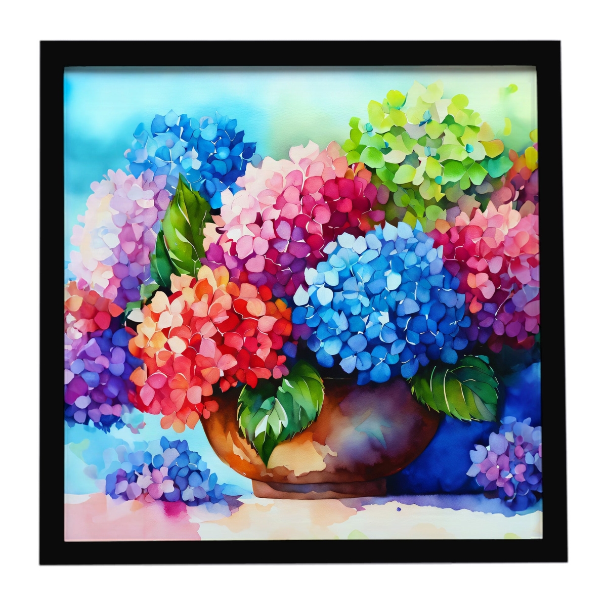 DAC1576MFP88 8 x 8 in. Hydrangeas in Watercolor Framed Metal Print