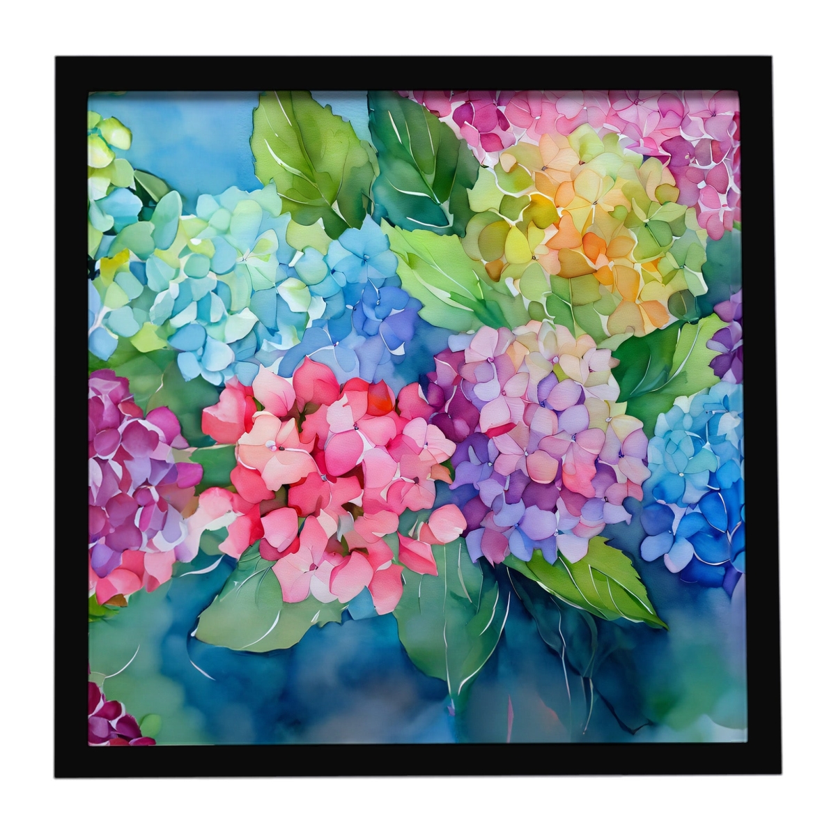 DAC1577MFP88 8 x 8 in. Hydrangeas in Watercolor Framed Metal Print