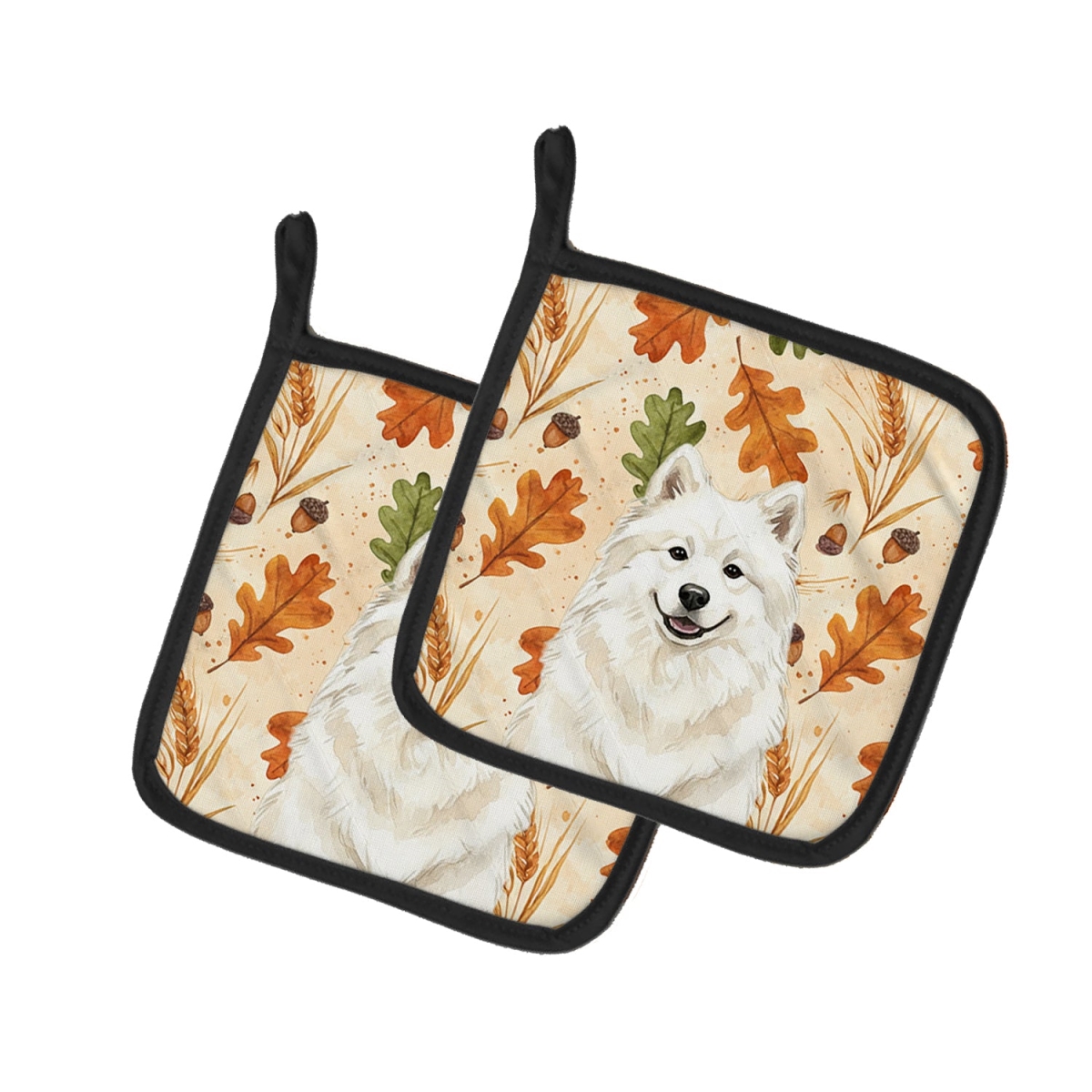 Picture of Carolines Treasures WDK7998PTHD 7.5 x 7.5 in. Cream Samoyed Heirloom Fall Pair of Pot Holders