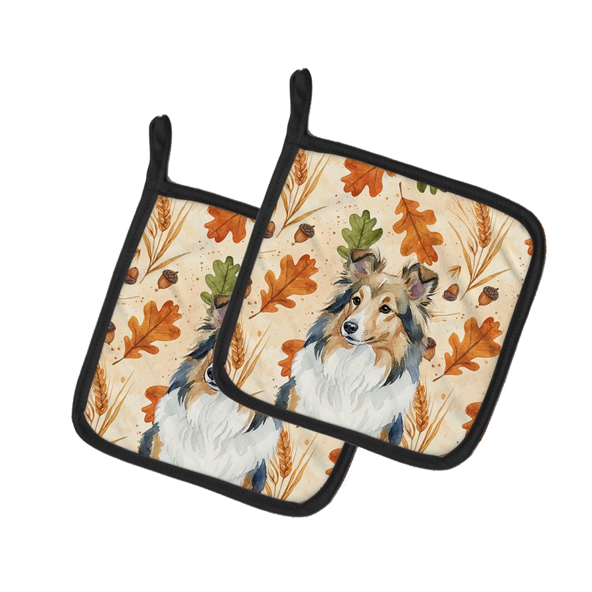 Picture of Carolines Treasures WDK8012PTHD 7.5 x 7.5 in. Sable Sheltie Heirloom Fall Pair of Pot Holders