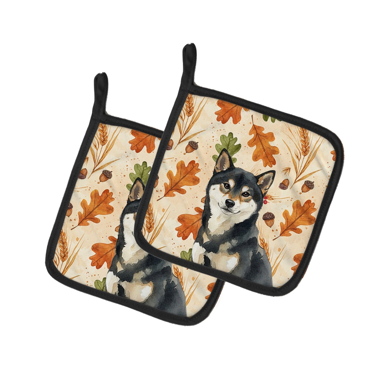 Picture of Carolines Treasures WDK8013PTHD 7.5 x 7.5 in. Black & Tan Shiba Inu Heirloom Fall Pair of Pot Holders