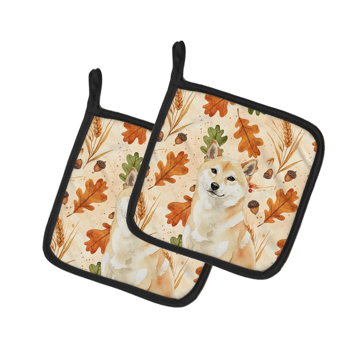 Picture of Carolines Treasures WDK8014PTHD 7.5 x 7.5 in. Cream Shiba Inu Heirloom Fall Pair of Pot Holders