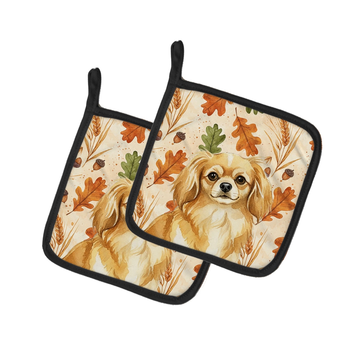 Picture of Carolines Treasures WDK8040PTHD 7.5 x 7.5 in. Gold Tibetan Spaniel Heirloom Fall Pair of Pot Holders