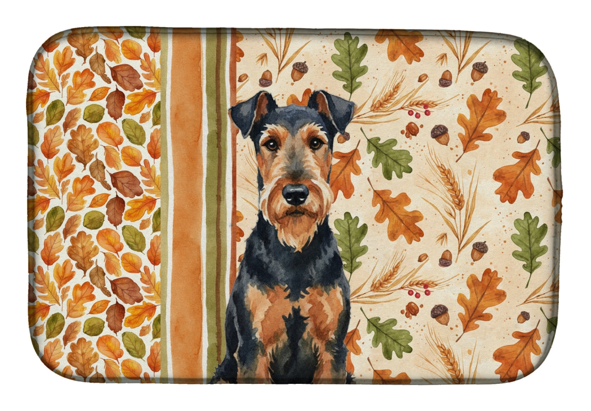 Picture of Carolines Treasures WDK7667DDM 21 x 14 in. Airedale Terrier Heirloom Fall Dish Drying Mat - Multi Color
