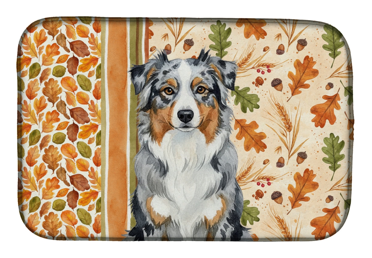 Picture of Carolines Treasures WDK7690DDM 21 x 14 in. Blue Merle Australian Shepherd Heirloom Fall Dish Drying Mat - Multi Color