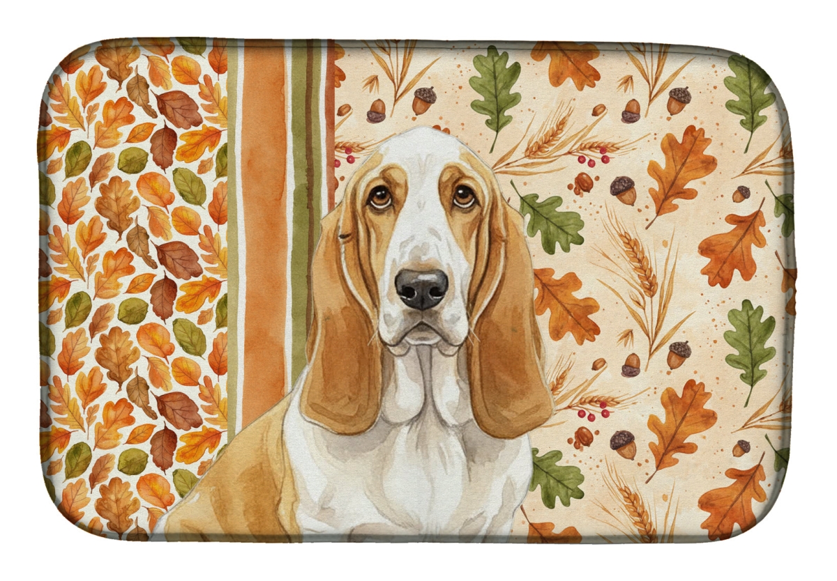 Picture of Carolines Treasures WDK7696DDM 21 x 14 in. Lemon & White Basset Hound Heirloom Fall Dish Drying Mat - Multi Color