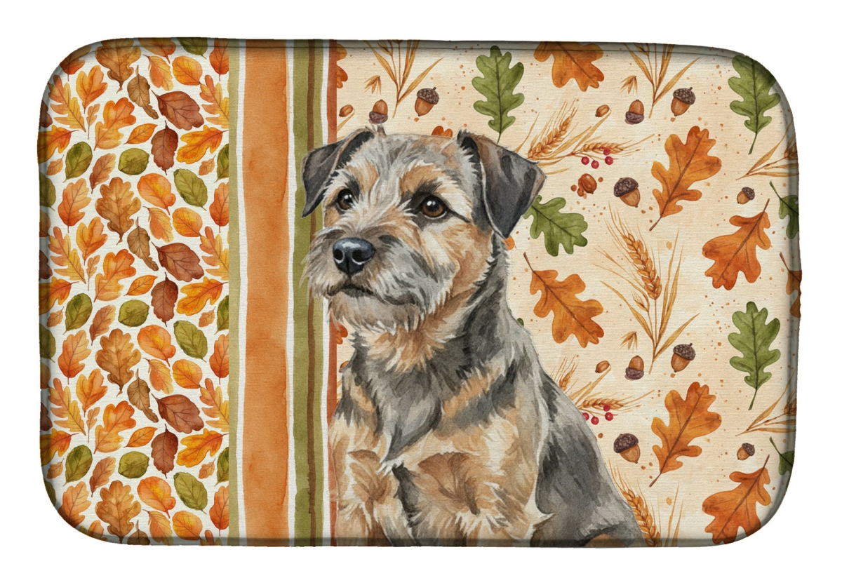 Picture of Carolines Treasures WDK7726DDM 21 x 14 in. Grizzle & Tan Border Terrier Heirloom Fall Dish Drying Mat - Multi Color