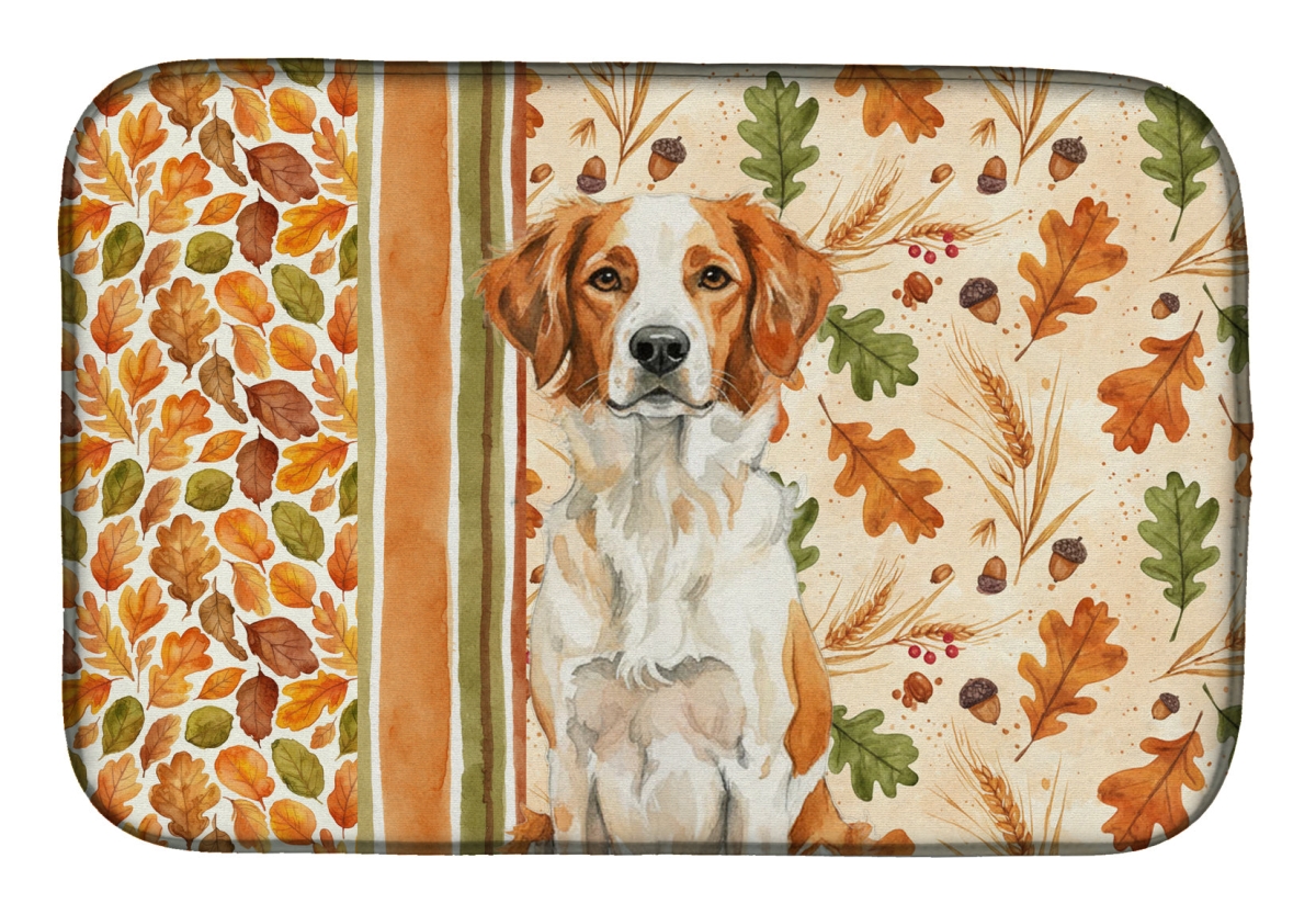 Picture of Carolines Treasures WDK7744DDM 21 x 14 in. Orange & White Brittany Heirloom Fall Dish Drying Mat - Multi Color